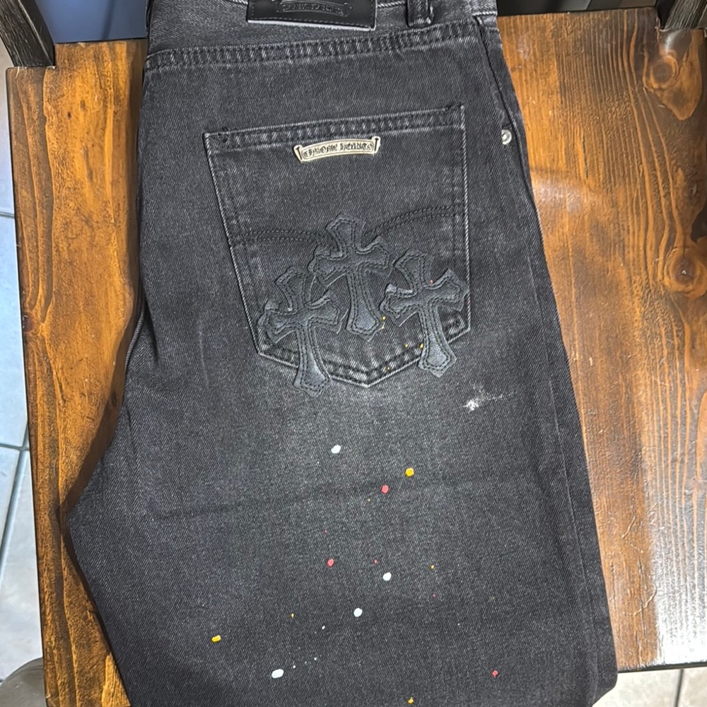 Chrome Hearts Black Jeans with Cross Detail
